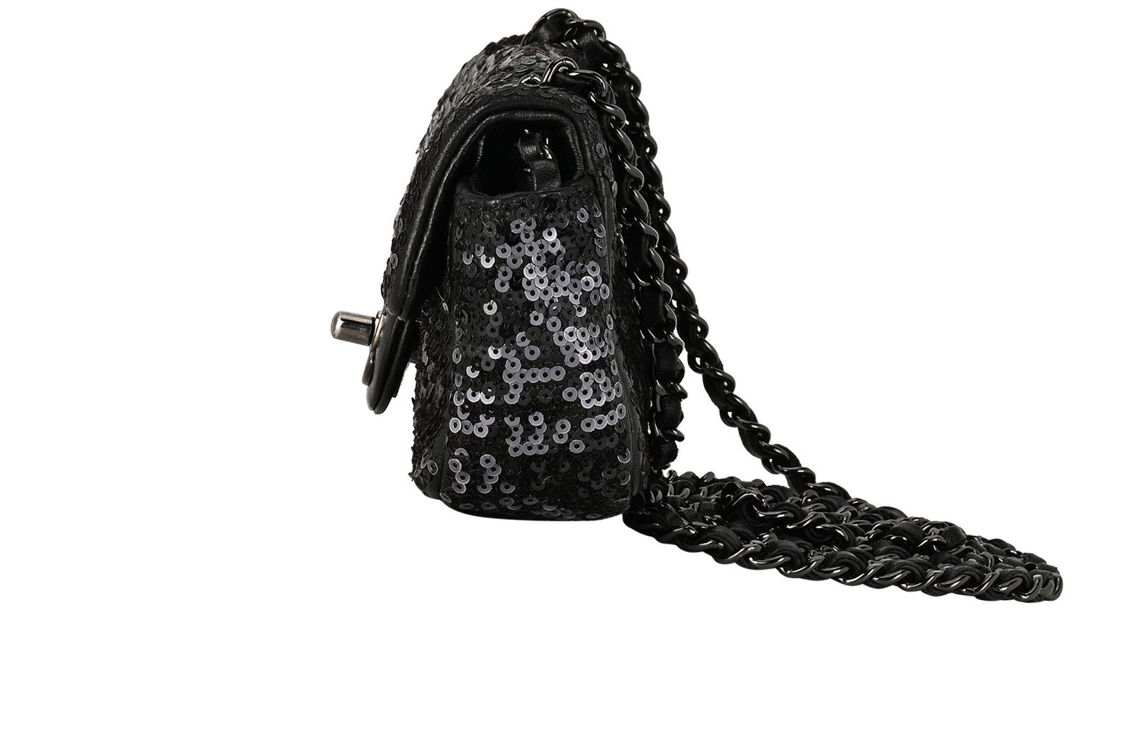 Mini Sequin Single Flap, &pound;3,100, Handbags, Black, Sequins, Bottom view